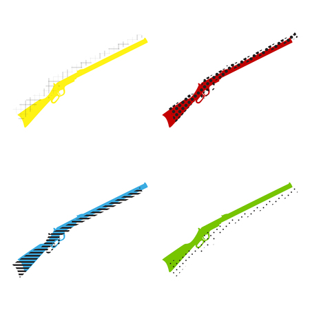 Hunting rifle icon illustration. Silhouette gun. Vector. Yellow, red, green, blueのイラスト素材