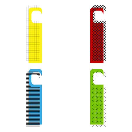 Door hanger tag sign vector in yellow, red, blue and green colors.のイラスト素材