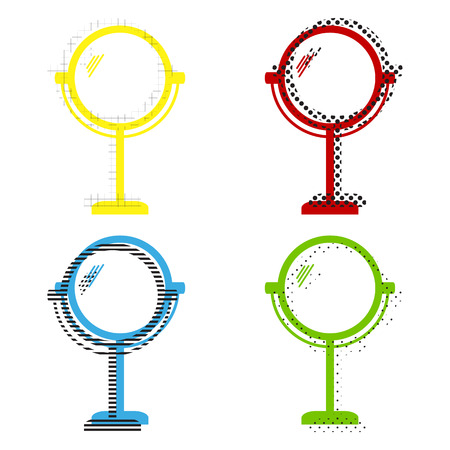Mirror sign illustration. Vector. Yellow, red, blue, green iconsのイラスト素材