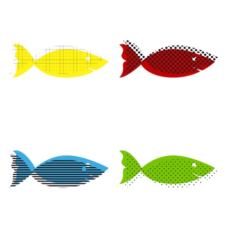 Fish sign illustration vector in yellow, red, blue and green colors.のイラスト素材
