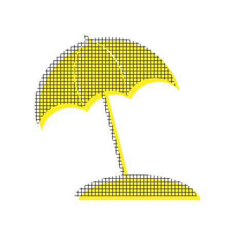 A Umbrella and sun lounger sign Vector Yellow icon with square patternのイラスト素材