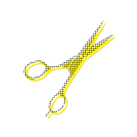 Hair cutting scissors sign Vector Yellow icon with square patternのイラスト素材