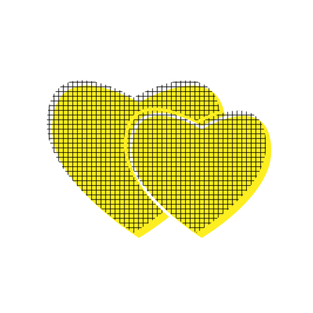 Two hearts sign Vector on Yellow icon with square patternのイラスト素材