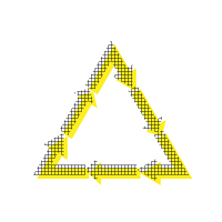 Arrows, recycling symbol in yellow and black icon with square pattern.のイラスト素材