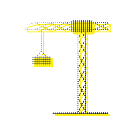 Construction crane in yellow and black icon with square pattern.のイラスト素材