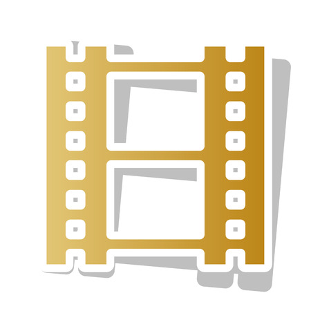 Reel of film sign. Vector. Golden gradient icon with white contour and rotated gray shadow at white background.のイラスト素材