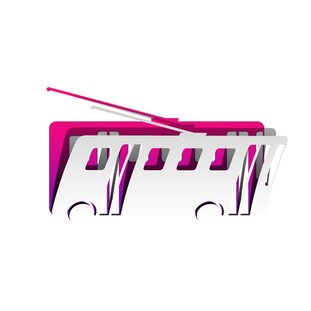 Trolleybus sign. Vector. Detachable paper with shadow at underlying layer with magenta-violet background.のイラスト素材