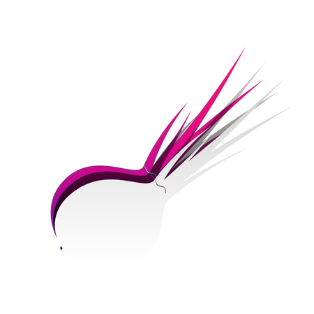 Onion sign. Salad ingredient. Healthy vegetable. Vector. Detachable paper with shadow at underlying layer with magenta-violet background.のイラスト素材