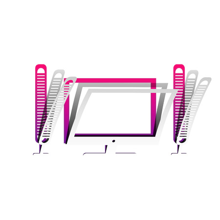 Home theater sign. Vector. Detachable paper with shadow at underlying layer with magenta-violet background.のイラスト素材
