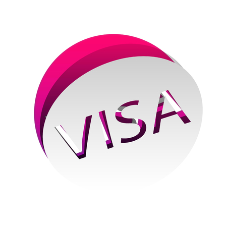Visa card sign illustration. Vector. Detachable paper with shadow at underlying layer with magenta-violet background.のイラスト素材