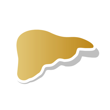 Human anatomy. Liver sign. Golden gradient icon with white contour.のイラスト素材