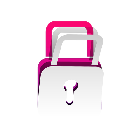 Lock sign illustration. Vector. Detachable paper with shadow at underlying layer with magenta-violet background.のイラスト素材