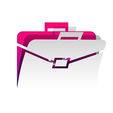 Briefcase sign illustration. Vector. Detachable paper with shadow at underlying layer with magenta-violet background.のイラスト素材