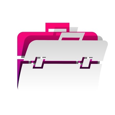 Briefcase sign illustration. Vector. Detachable paper with shadow at underlying layer with magenta-violet background.のイラスト素材