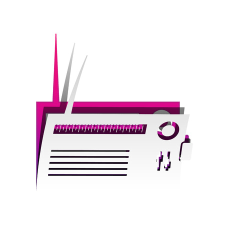 Radio sign illustration. Vector. Detachable paper with shadow at underlying layer with magenta-violet background.のイラスト素材