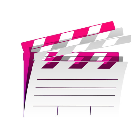 Film clap board cinema sign. Vector. Detachable paper with shadow at underlying layer with magenta-violet background.のイラスト素材