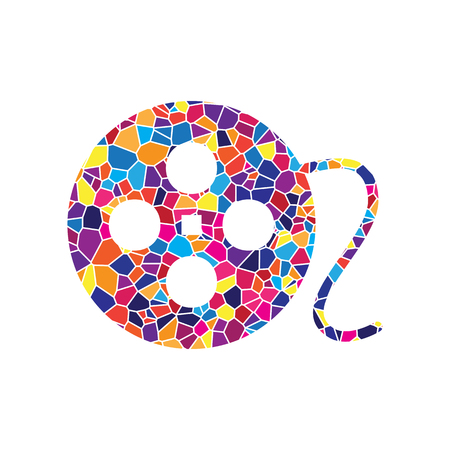 Film circular sign. Vector. Stained glass icon on white background. Colorful polygons. Isolated.のイラスト素材