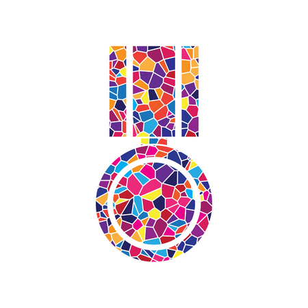 Medal sign illustration. Vector. Stained glass icon on white background. Colorful polygons. Isolated.のイラスト素材