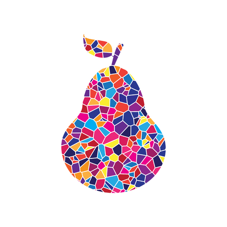 Pear sign illustration. Vector. Stained glass icon on white background. Colorful polygons. Isolated.のイラスト素材