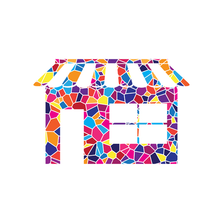 Store sign illustration. Vector. Stained glass icon on white background. Colorful polygons. Isolated.のイラスト素材