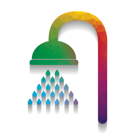 Shower sign. Vector. Colorful icon with bright texture of mosaic with soft shadow on white background. Isolated.のイラスト素材