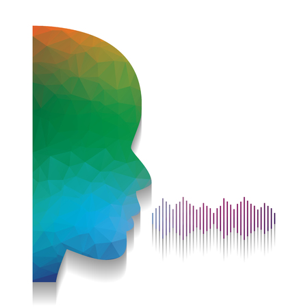 People speaking or singing sign. Vector. Colorful icon with bright texture of mosaic with soft shadow on white background. Isolated.のイラスト素材
