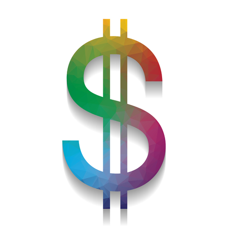 United states Dollar sign. Vector. Colorful icon with bright texture of mosaic with soft shadow on white background. Isolated.のイラスト素材