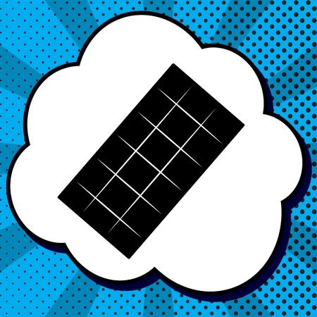 Chocolate sign. Vector. Black icon in bubble on blue pop-art background with rays.のイラスト素材