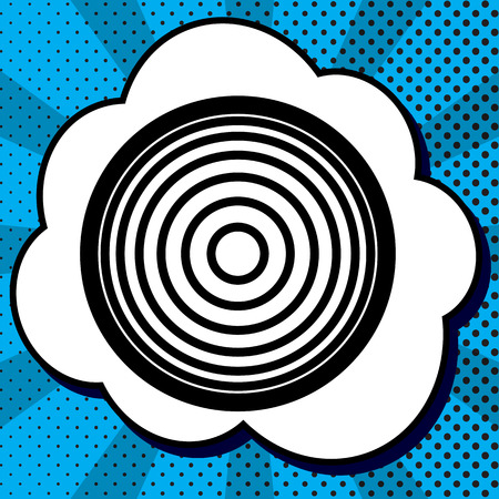 Meridians from top view. Vector. Black icon in bubble on blue pop-art background with rays.のイラスト素材