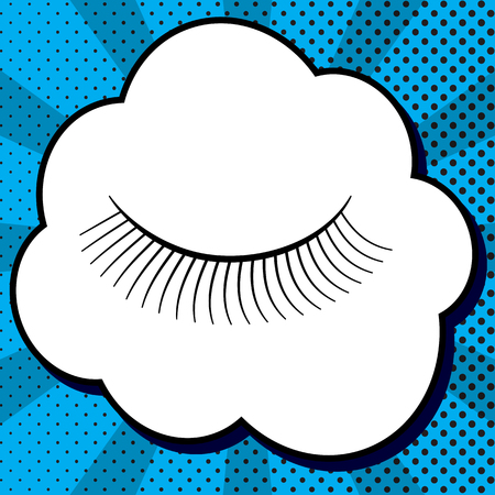 Eyelashes sign. Vector. Black icon in bubble on blue pop-art background with rays.のイラスト素材
