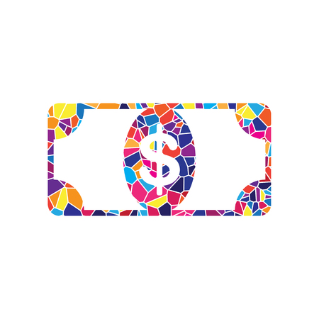 Bank Note dollar sign. Vector. Stained glass icon on white background. Colorful polygons. Isolated.のイラスト素材