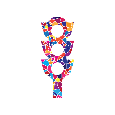 Traffic light sign. Vector. Stained glass icon on white background. Colorful polygons. Isolated.のイラスト素材