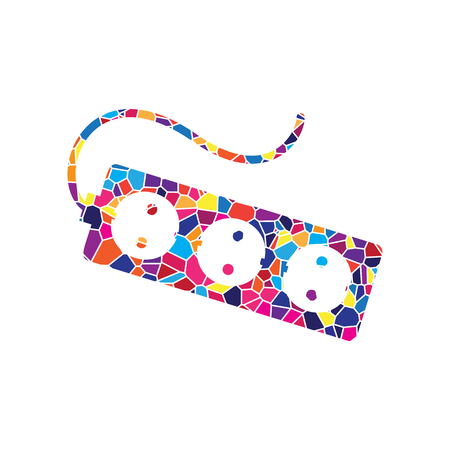 Electric extension plug sign. Vector. Stained glass icon on white background. Colorful polygons. Isolated.のイラスト素材