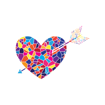 Arrow heart sign. Vector. Stained glass icon on white background. Colorful polygons. Isolated.のイラスト素材
