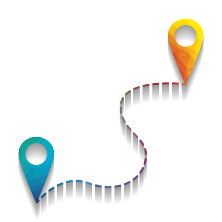 Location pin navigation map, gps sign. Vector. Colorful icon with bright texture of mosaic with soft shadow on white background. Isolated.のイラスト素材
