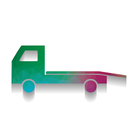 Service of evacuation sign. Wrecking car side. Car evacuator. Vehicle towing. Vector. Colorful icon with bright texture of mosaic with soft shadow on white background. Isolated.のイラスト素材