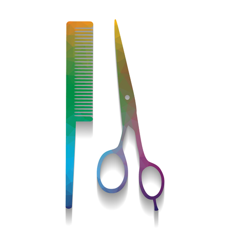 Barber shop sign. Vector. Colorful icon with bright texture of mosaic with soft shadow on white background. Isolated.のイラスト素材