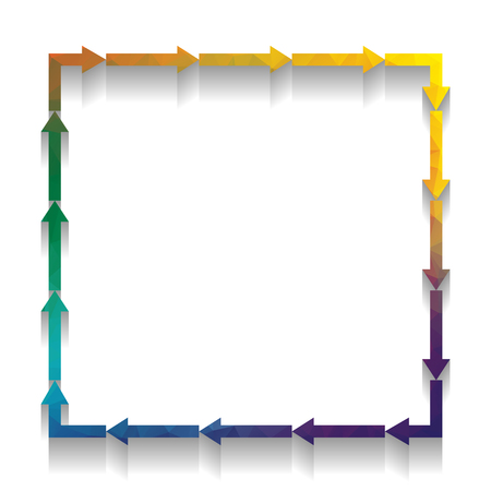 Arrow on a square shape. Vector. Colorful icon with bright texture of mosaic with soft shadow on white background. Isolated.のイラスト素材