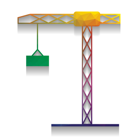Construction crane sign. Vector. Colorful icon with bright texture of mosaic with soft shadow on white background. Isolated.のイラスト素材