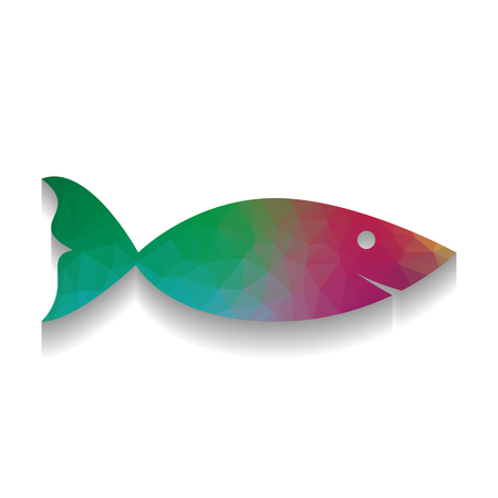 Fish sign illustration. Vector. Colorful icon with bright texture of mosaic with soft shadow on white background. Isolated.のイラスト素材