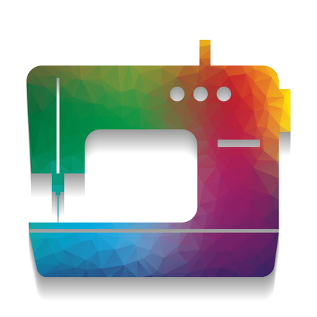 Sewing machine sign. Vector. Colorful icon with bright texture of mosaic with soft shadow on white background. Isolated.のイラスト素材