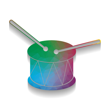 Drum sign. Vector. Colorful icon with bright texture of mosaic with soft shadow on white background. Isolated.のイラスト素材