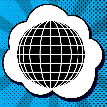 Earth Globe sign. Vector. Black icon in bubble on blue pop-art background with rays.のイラスト素材