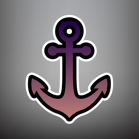 Anchor icon. Vector. Violet gradient icon with black and white linear edges at gray background.のイラスト素材