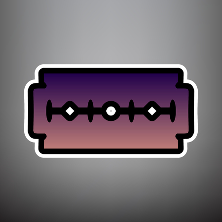 Razor blade sign. Vector. Violet gradient icon with black and white linear edges at gray background.のイラスト素材