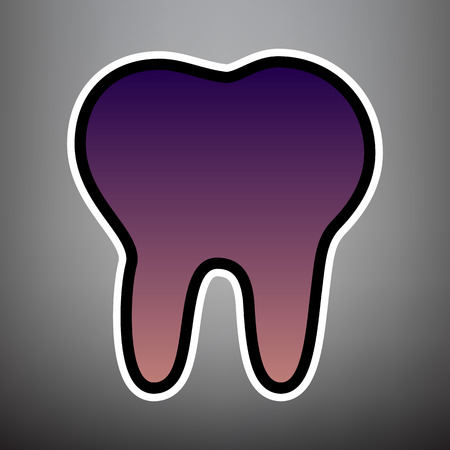 Tooth sign illustration. Vector. Violet gradient icon with black and white linear edges at gray background.のイラスト素材