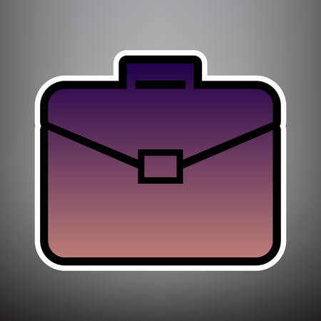 Briefcase sign illustration. Vector. Violet gradient icon with black and white linear edges at gray background.のイラスト素材