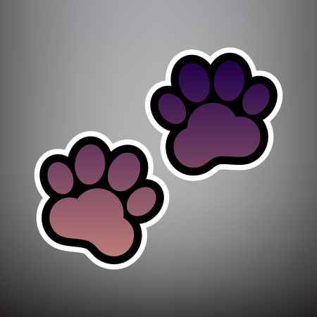 Animal Tracks sign. Vector. Violet gradient icon with black and white linear edges at gray background.のイラスト素材