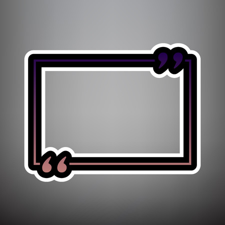 Text quote sign. Vector. Violet gradient icon with black and white linear edges at gray background.のイラスト素材