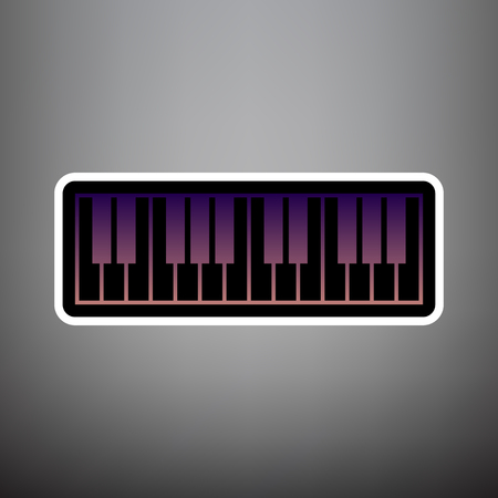 Piano Keyboard sign. Vector. Violet gradient icon with black and white linear edges at gray background.のイラスト素材